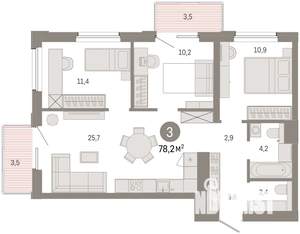 3-к квартира, вторичка, 78м2, 11/14 этаж