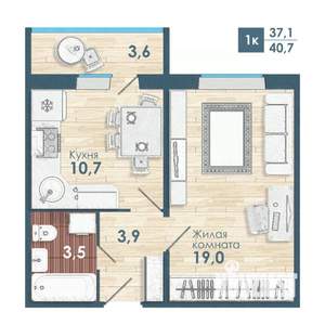 1-к квартира, строящийся дом, 41м2, 13/18 этаж