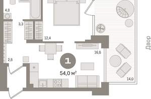 1-к квартира, вторичка, 54м2, 1/18 этаж