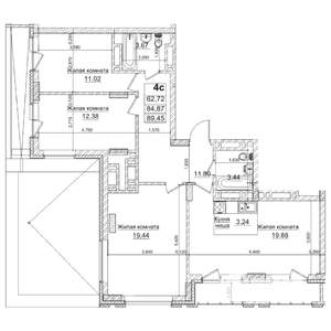 3-к квартира, строящийся дом, 85м2, 29/29 этаж