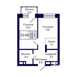 2-к квартира, вторичка, 40м2, 21/23 этаж