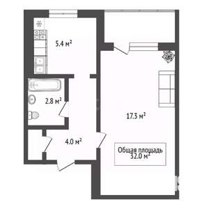 1-к квартира, вторичка, 32м2, 6/9 этаж