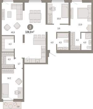 3-к квартира, вторичка, 127м2, 3/17 этаж