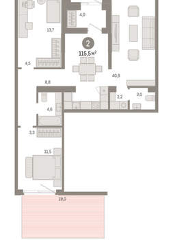 2-к квартира, вторичка, 115м2, 1/15 этаж