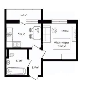 1-к квартира, вторичка, 29м2, 1/18 этаж