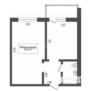 1-к квартира, вторичка, 43м2, 1/17 этаж
