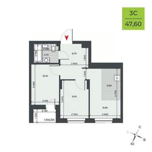 3-к квартира, вторичка, 48м2, 3/21 этаж