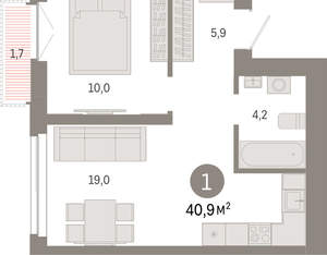 1-к квартира, вторичка, 41м2, 10/23 этаж