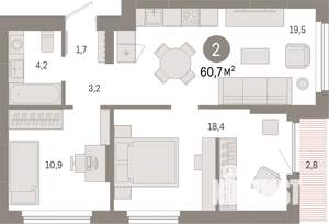 2-к квартира, вторичка, 61м2, 5/9 этаж