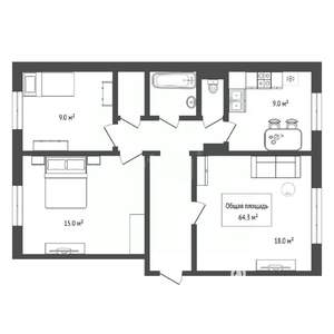 3-к квартира, вторичка, 64м2, 1/9 этаж