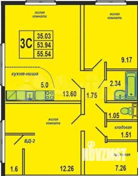 3-к квартира, вторичка, 56м2, 2/18 этаж