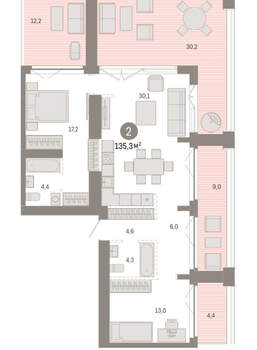 2-к квартира, вторичка, 135м2, 22/23 этаж