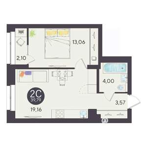 2-к квартира, строящийся дом, 40м2, 3/10 этаж