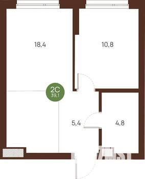 1-к квартира, строящийся дом, 39м2, 21/27 этаж