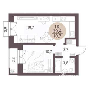 1-к квартира, вторичка, 39м2, 1/10 этаж