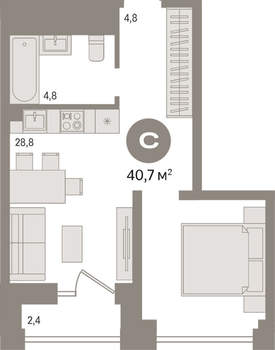 Студия квартира, вторичка, 40м2, 17/30 этаж