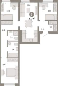 3-к квартира, вторичка, 88м2, 4/17 этаж