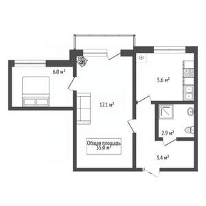 2-к квартира, вторичка, 35м2, 5/5 этаж
