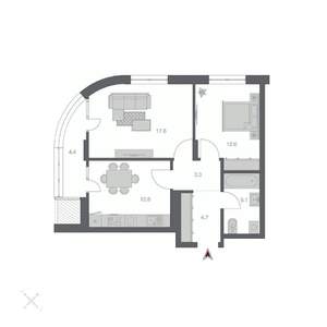 2-к квартира, вторичка, 57м2, 3/16 этаж