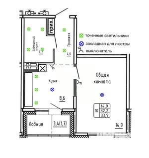 1-к квартира, строящийся дом, 34м2, 4/17 этаж