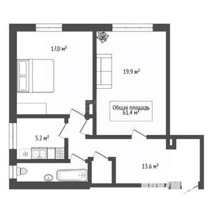 2-к квартира, вторичка, 61м2, 2/2 этаж
