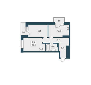2-к квартира, вторичка, 62м2, 20/30 этаж