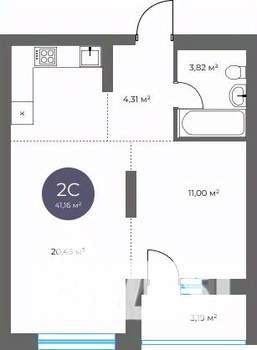 2-к квартира, вторичка, 41м2, 3/18 этаж