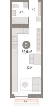 Студия квартира, вторичка, 33м2, 19/23 этаж