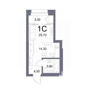 Студия квартира, вторичка, 26м2, 18/25 этаж