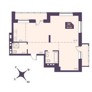 3-к квартира, вторичка, 75м2, 24/24 этаж
