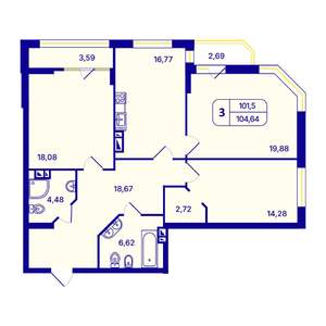 3-к квартира, вторичка, 105м2, 2/26 этаж