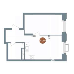 1-к квартира, вторичка, 43м2, 6/15 этаж