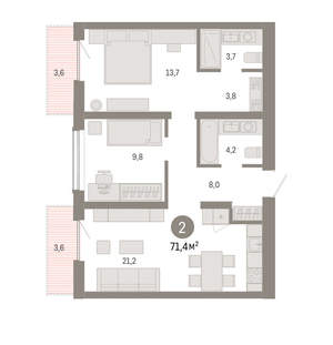 2-к квартира, вторичка, 71м2, 2/8 этаж