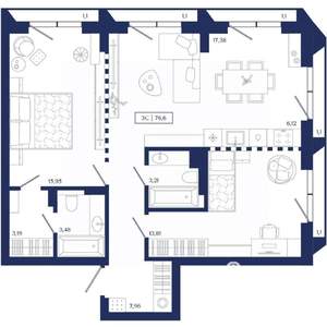 3-к квартира, вторичка, 77м2, 8/13 этаж