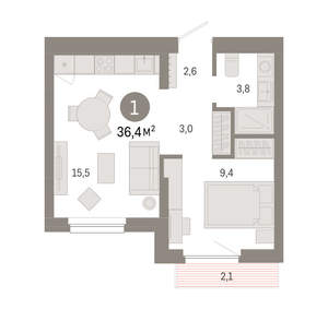 1-к квартира, вторичка, 36м2, 7/12 этаж