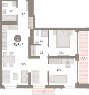 2-к квартира, вторичка, 74м2, 14/23 этаж