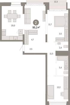 2-к квартира, вторичка, 95м2, 1/8 этаж