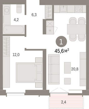 1-к квартира, вторичка, 46м2, 1/23 этаж