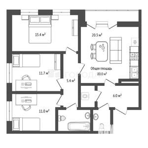 4-к квартира, вторичка, 80м2, 24/24 этаж
