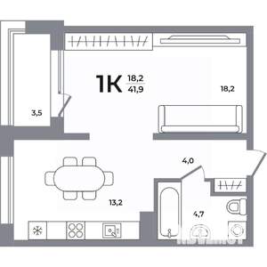 1-к квартира, вторичка, 41м2, 6/12 этаж