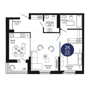 2-к квартира, вторичка, 65м2, 9/18 этаж