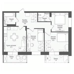 4-к квартира, вторичка, 78м2, 7/15 этаж