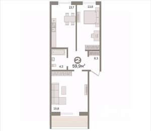 2-к квартира, вторичка, 60м2, 2/4 этаж