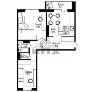 2-к квартира, вторичка, 67м2, 16/16 этаж