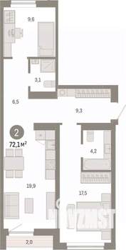 2-к квартира, вторичка, 72м2, 4/7 этаж
