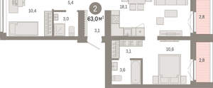2-к квартира, вторичка, 63м2, 5/23 этаж