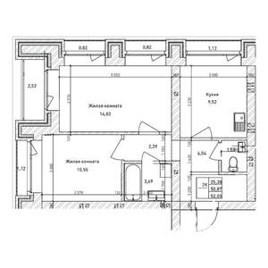 2-к квартира, строящийся дом, 51м2, 4/14 этаж