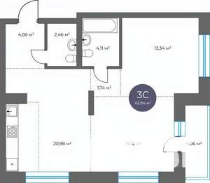 3-к квартира, вторичка, 63м2, 3/16 этаж