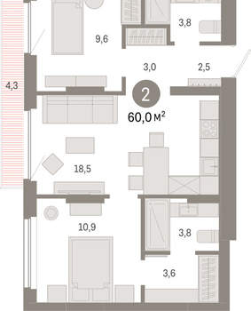 2-к квартира, вторичка, 60м2, 6/12 этаж