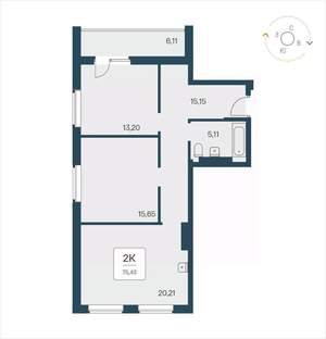 2-к квартира, вторичка, 75м2, 21/25 этаж